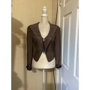 Bebe Brown Cropped Zip Front Blazer Jacket Wide Lapel Size 0